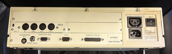 Acorn BBC Archimedes A310 rear view with AKA16 MIDI Podule fitted