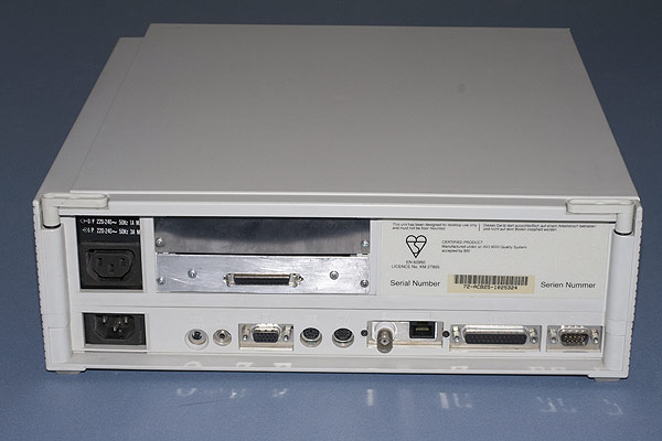 The rear aspect of the RiscPC showing a Fast SCSI-II podule card and the standard connections