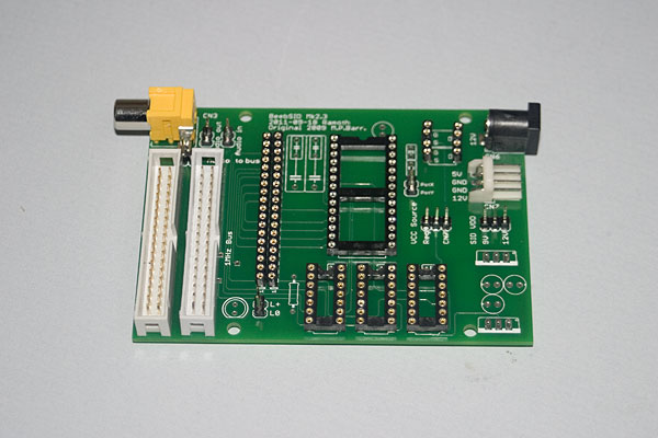 BeebSID - Sockets and headers fitted to the board