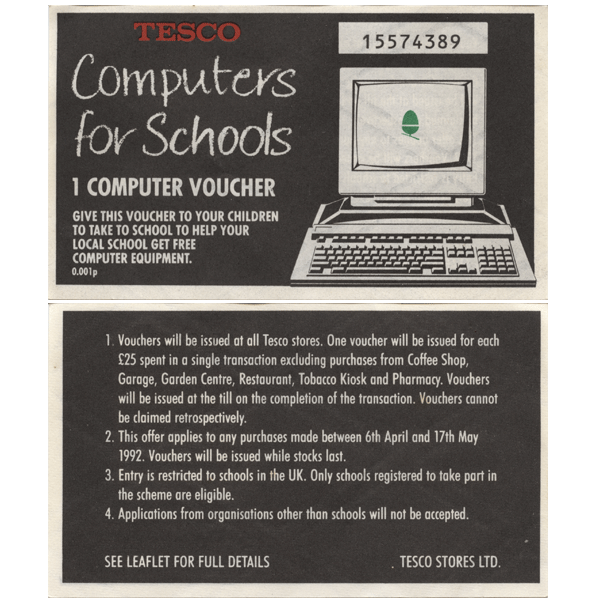 A Computer For Schools voucher dating back to 1992
