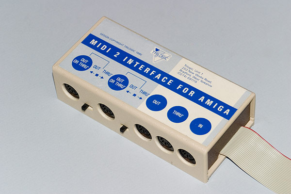 The Trilogic MIDI2 MIDI interface connected to the serial port of the Amiga