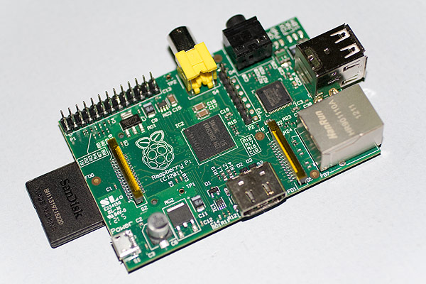 The Raspberry Pi with SD card fitted