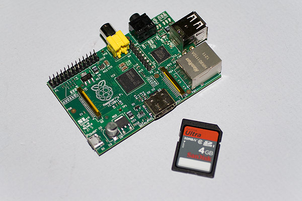 The Raspberry Pi and 4GB SanDisk Ultra card