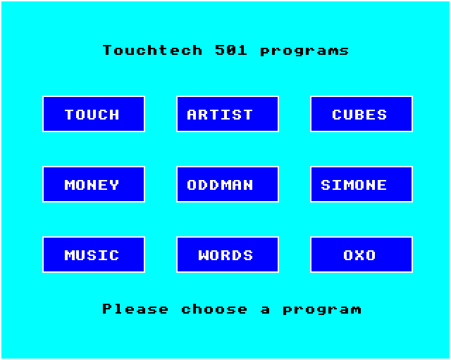 Screenshot of the Microvitec Touchtech software menu