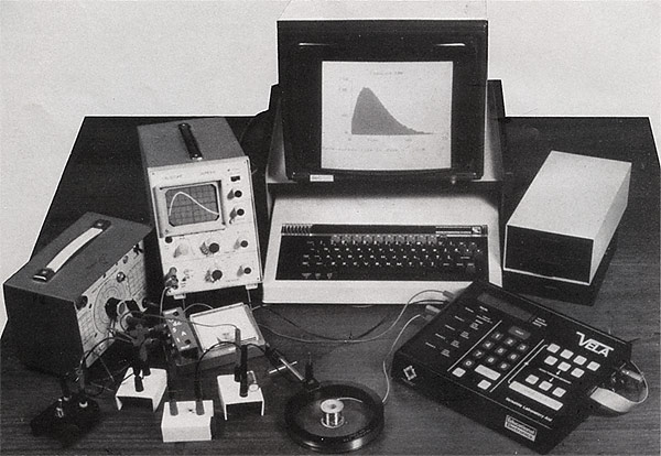 The VELA connected to a BBC Micro and Oscilloscope