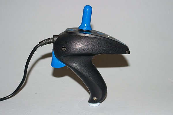 The Konix Navigator joystick highlighting the pistol grip and trigger-like fire button.