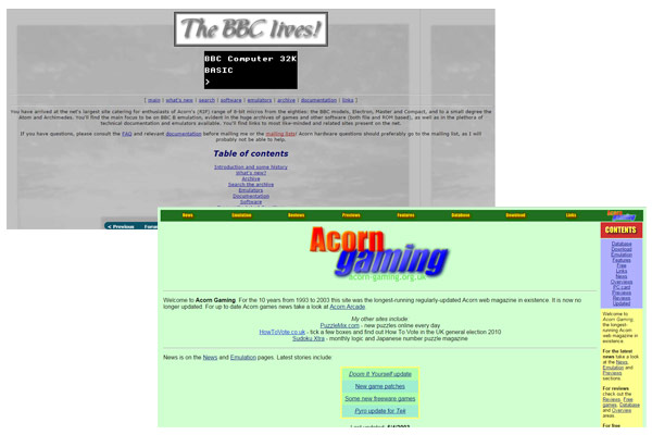 The BBC Lives! and Acorn Gaming websites